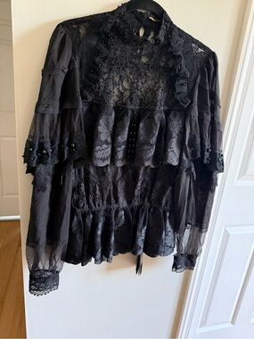 Saint Laurent Black Lace and Beaded Peplum Top NWT RARE